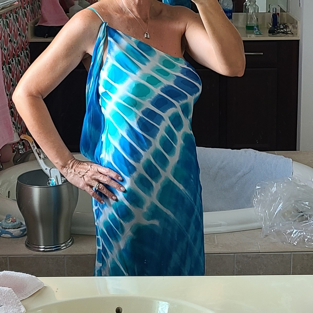 BCBG Tie-dye blue silk dress 8